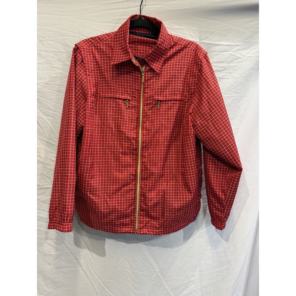 Catalina Red White Check Windbreaker Jacket Lightweight Full Zip Point Collar L